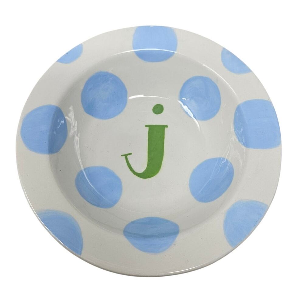 Coton Colors Express J Blue Green Polka Dot Striped Ceramic Small Cereal Bowl